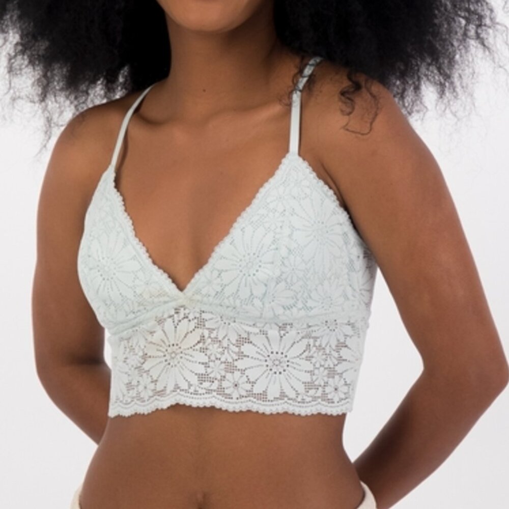 Aerie Textured Lace Padded Longline Bralette in Creamy White Size XL
